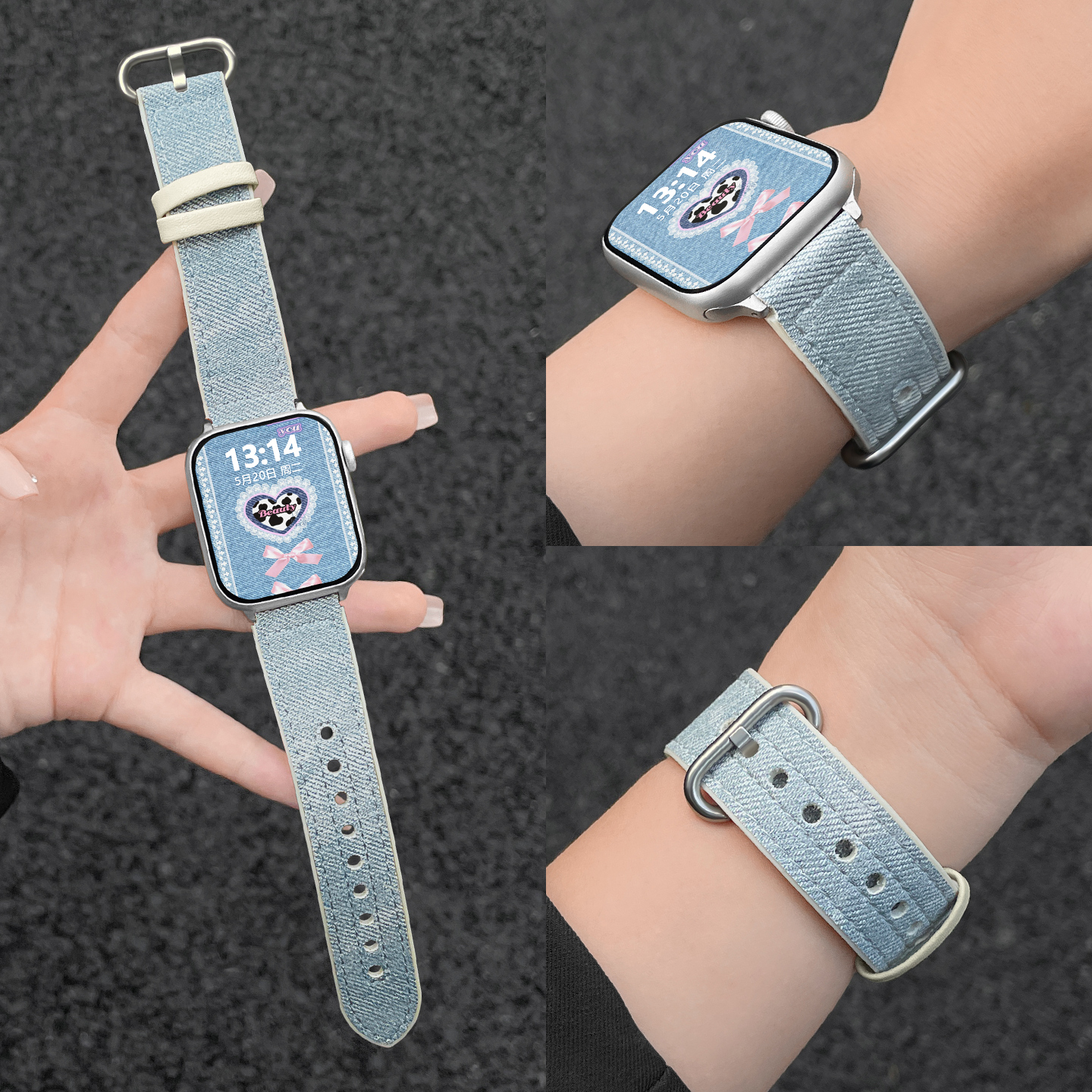 靓戴适用苹果iwatch牛仔硅胶表带