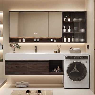 阳台洗衣机柜组合岩板热弯一体盆浴室柜卫生间洗脸盆洗漱台佛山