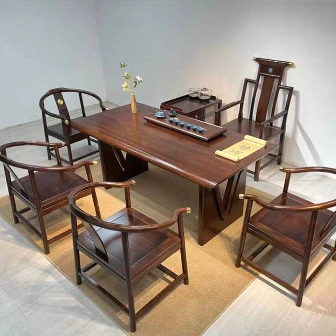 乌金木茶桌椅组合新中式现代简约实木茶台办公家用干湿一体泡茶台