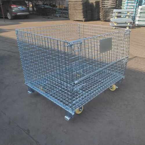 佛山可折叠仓储笼折叠铁笼铁框铁箱蝴蝶笼带脚轮金属周转箱可移动