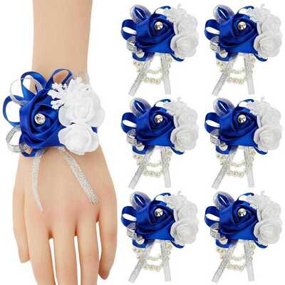 Prom Flower Wrist Corsages for Wedding Set of 6 Royal Blue
