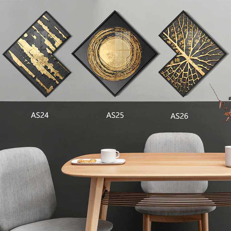 现代简约装饰画餐厅客厅创意组合高级感挂画抽象缺口晶瓷三联壁画
