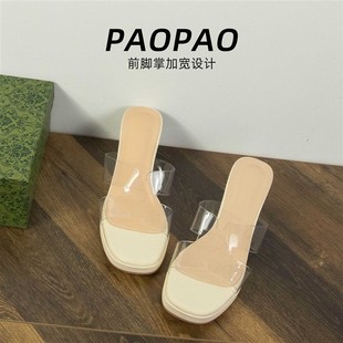 夏季 大码 2025新款 女鞋 气质高跟 41到43脚宽脚胖u凉拖水晶粗跟凉鞋