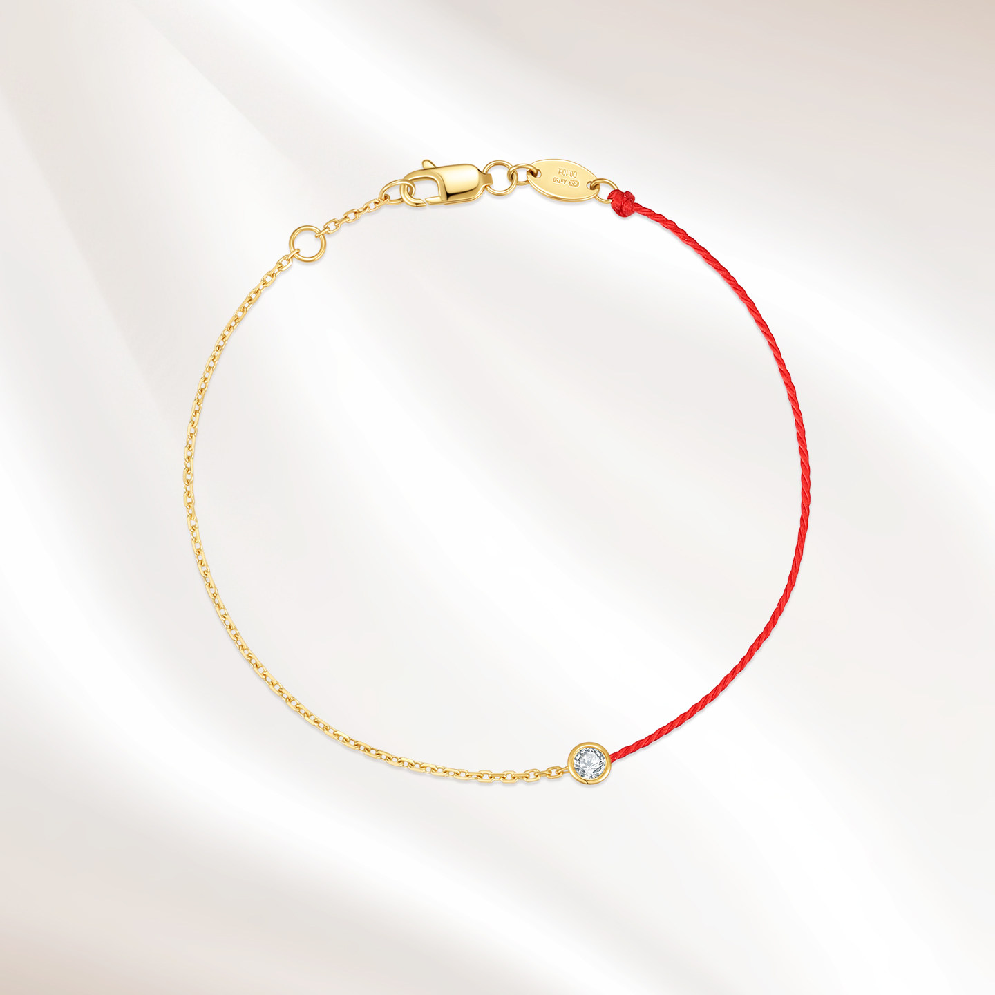 18K金培育钻石法国红绳本命年圆钻手链情侣招财转运手绳新年礼物