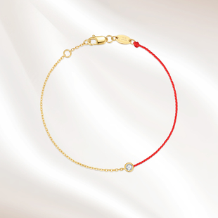 18K金培育钻石法国红绳本命年圆钻手链情侣招财转运手绳新年礼物