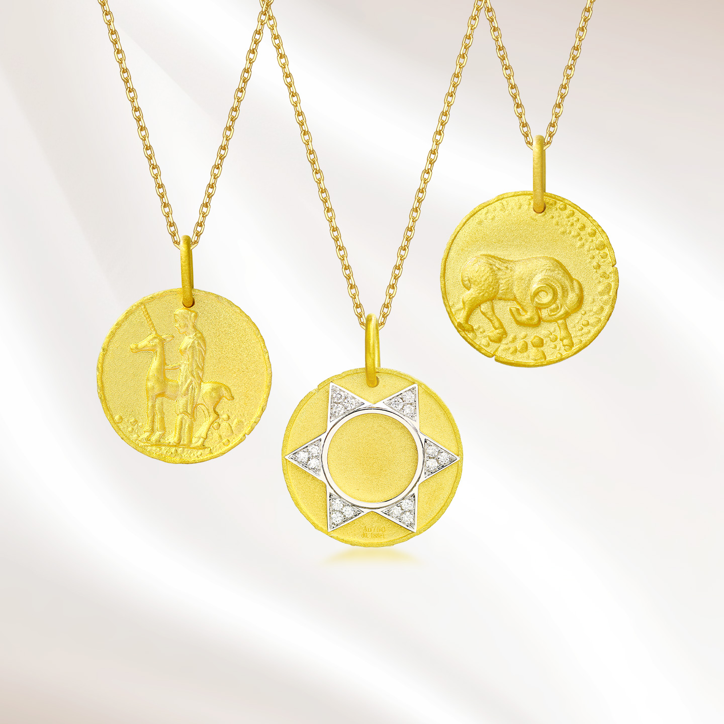 18K金培育钻石十二星座吊坠复古金币硬币项链锁骨链送女友送老婆