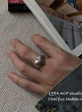 柴富工作b室/J236欧美夸张浮雕心十字戒指重工业宫开指戒指