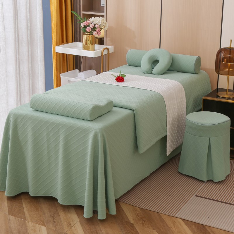 2024新款美容院按摩带洞头疗床单美容床罩四件S套高档轻奢高级感