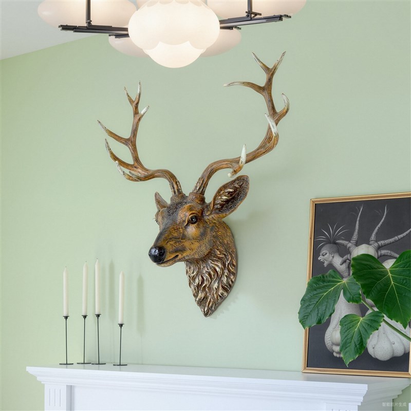 壁挂件创意玄关北欧壁饰壁挂酒吧立体客H厅电视背景墙装饰招财鹿