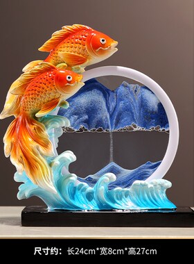 新中式年年有余金鱼摆件客厅玄关电视柜流K沙画装饰工艺品乔迁礼