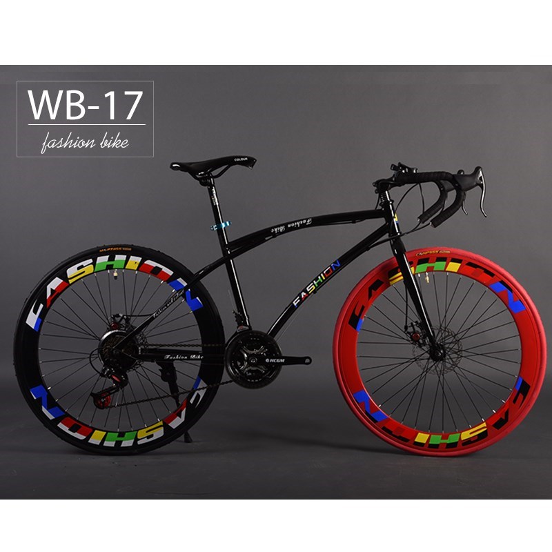 变速死飞自行车男女款竞速弯把跑公路赛车26寸21速学Y生双碟刹单