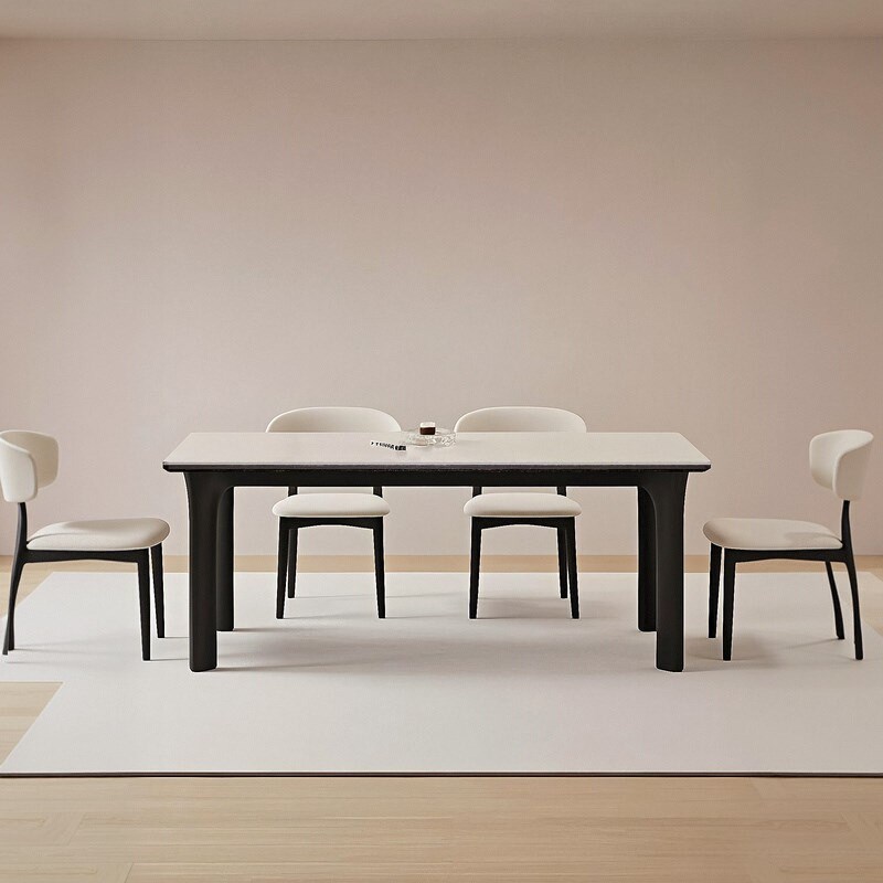 德利丰实木岩板餐桌家用白蜡木长方形G奶油风现代简约高端吃饭桌