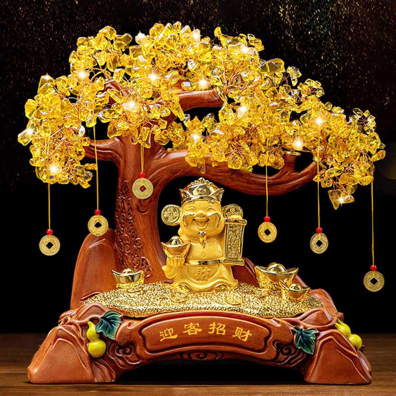 Rongsha Golden Crystal Money Tree Office Decoration Ornament