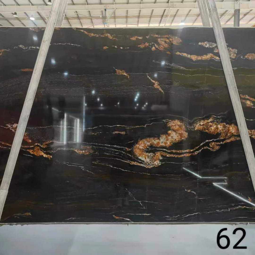 黑金刚天然奢石餐桌岛台台面 大理石现代轻奢电视背景墙