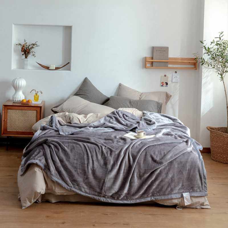 跨境紫貂绒毛毯纯色简约午睡双面网红休闲毯双人保暖毯懒人毯绒毯