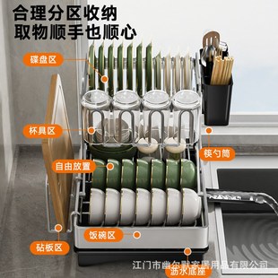可折叠不锈钢厨房沥水架碗盘收纳家用沥水L多功能放碗碟碗筷置物