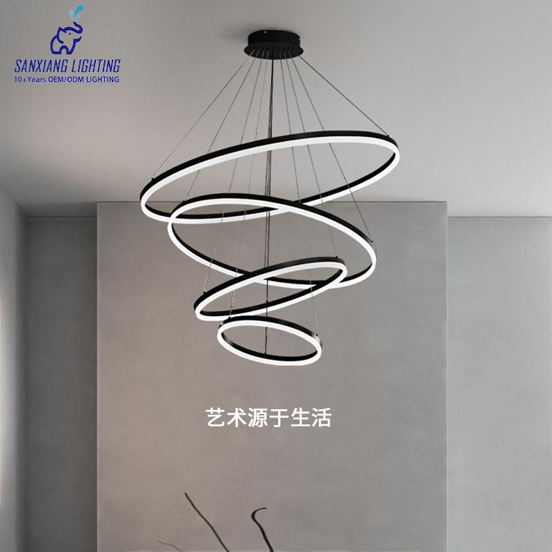 客厅吊灯简约现代艺术设计师北欧大气吊灯中山灯具圆环形餐厅吊灯