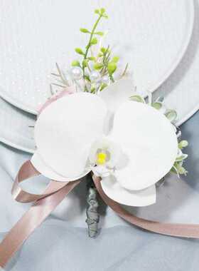 款White Artifical Butterfly Orchid Flowers Wrist Corsage
