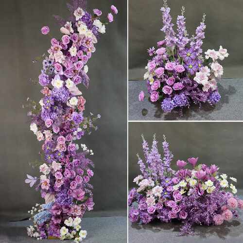 婚庆紫色系路引花婚礼堂造景成品花订婚宴布置绢花排花条