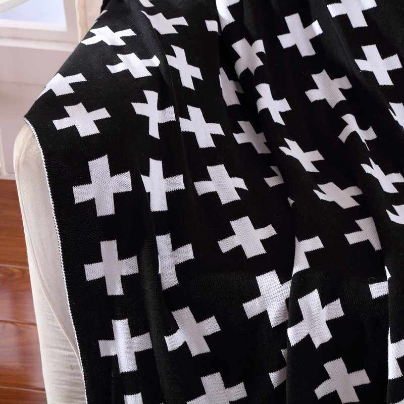 厂家 儿童十字纯棉针织线毯沙发盖毯INS爆款婴儿毯