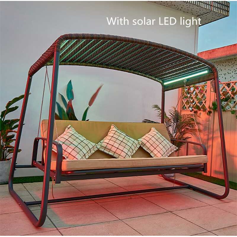 藤编荡秋千户外别墅庭院吊椅室外花园太阳能躺床家用四人秋千摇椅