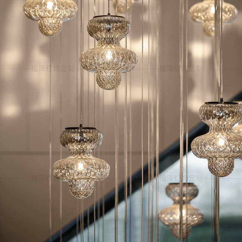 灯具楼梯灯复式楼客厅长吊灯LED创意镂空圆球别墅楼梯间吊灯