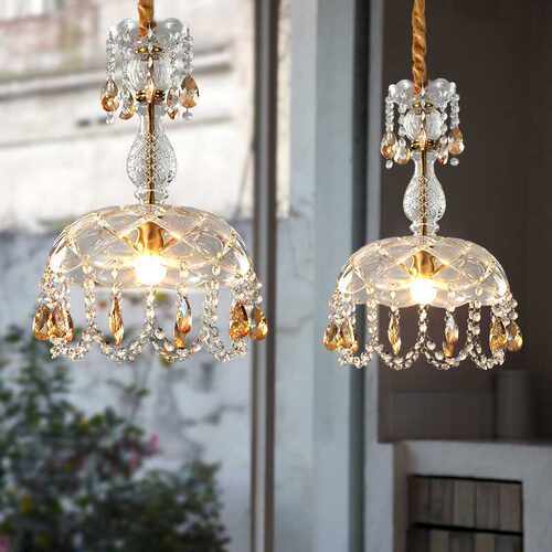 复古法式床头水晶玻璃轻奢欧式卧室书房玄关衣帽间过道单头小吊灯