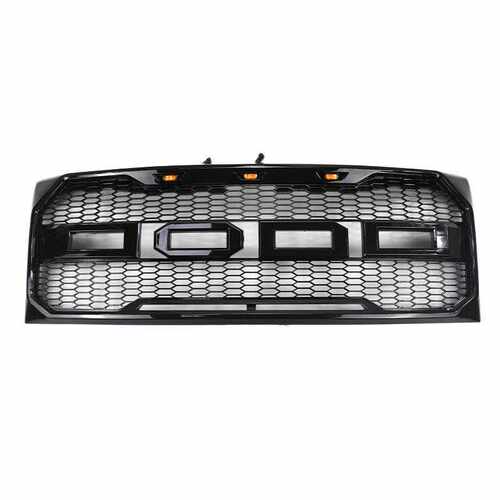 适用于09-14福特猛禽中网福特F150改带灯中网亮黑前格栅灰色中网