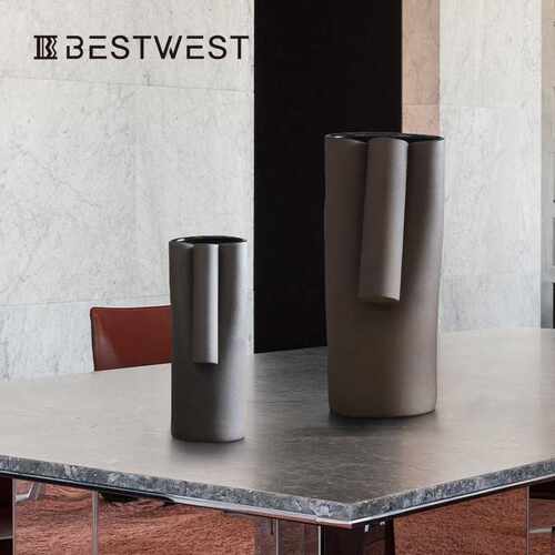 Best west 中古复古棕色摆件花瓶现代陶瓷美式抽象艺术品摆件