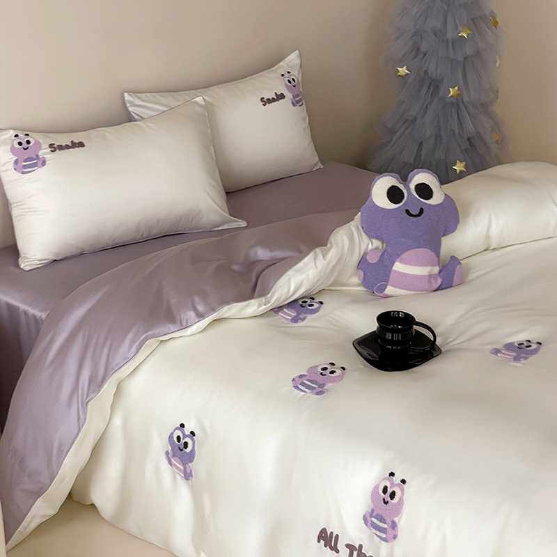 卡通毛巾绣天丝四件套60支双面莱赛尔冰丝凉感儿童卡通夏季床品
