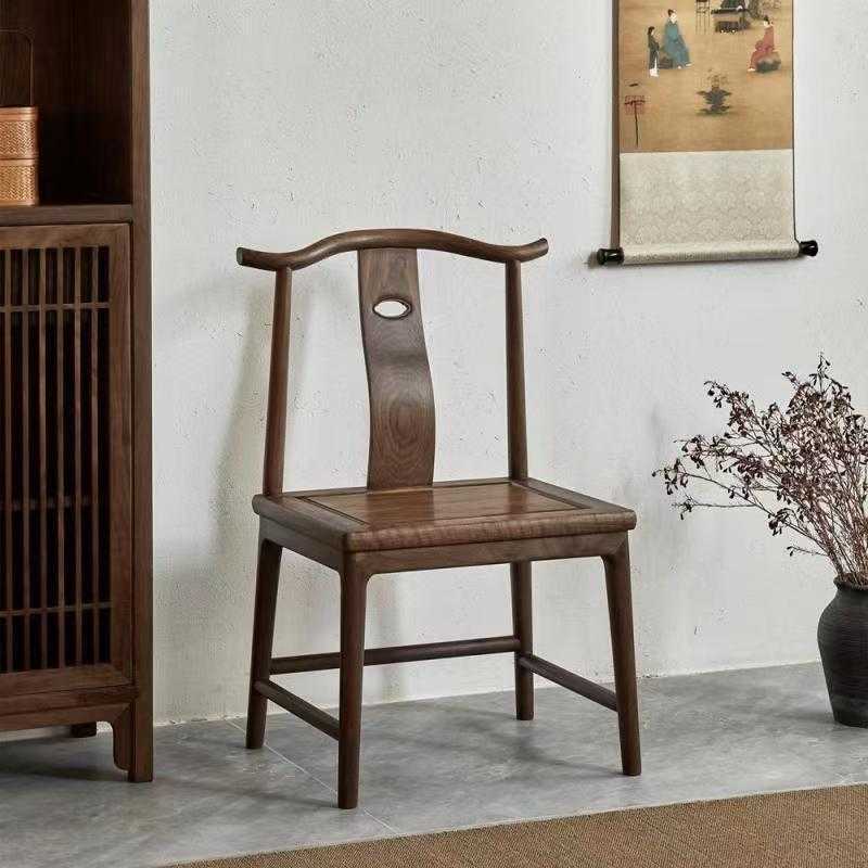 新中式黑胡桃木餐椅全实木客厅靠背椅现代简约轻奢型圈椅极简茶椅