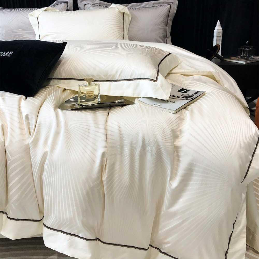 简约轻奢蝴蝶提花长绒棉四件套全棉贡缎柔软亲肤床单被套