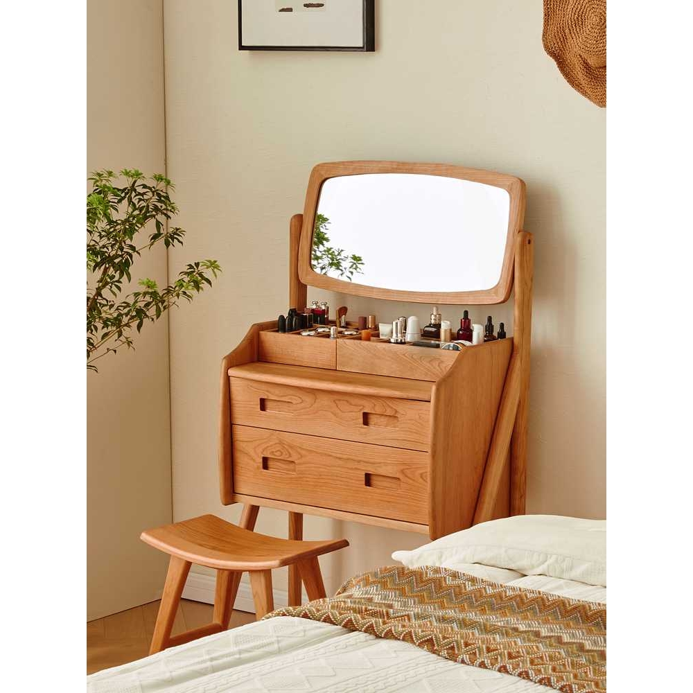 欧实木梳妆台网红ins化妆台樱桃木日式小户型收纳柜一体化妆桌