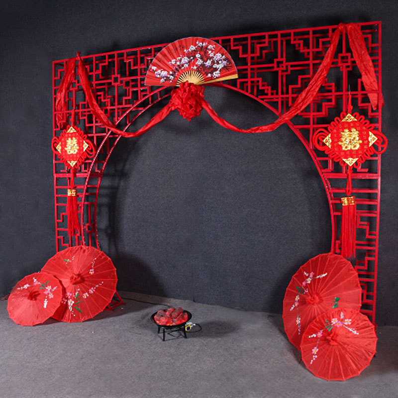 中华门婚礼道具屏风复古中国风拱门浪漫新中式婚庆中式铁艺灯笼