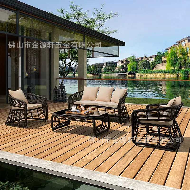 户外休闲藤椅沙发庭院防水防晒室外藤编藤制阳台沙发茶几家具组合