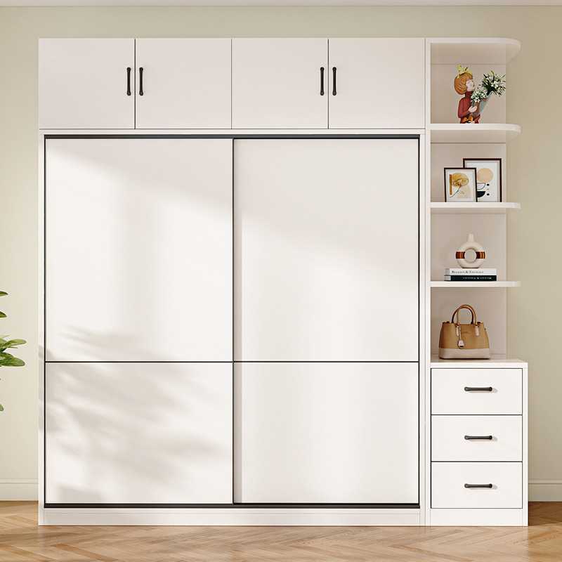 实木推拉门衣柜家用卧室小户型储物收纳柜子移门出租房用简易衣橱