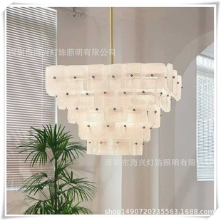 法式 中古穆拉诺卧室灯复古主卧吊灯方形玻璃房间主灯客厅餐厅灯具