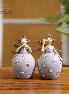 森林天使女孩树脂摆件雕塑桌面装饰美式餐厅童话精灵礼物