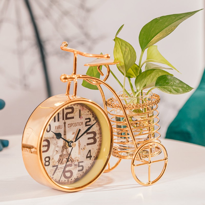 欧式静音台钟卧室客厅钟表摆件田园铁艺小钟台Q式钟座钟时钟 包邮