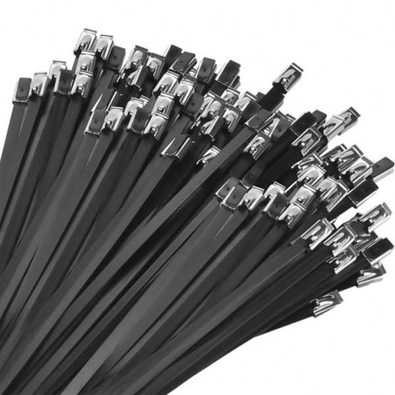 304喷塑不锈钢扎带4.6*300黑色金属扎带桥架V标牌电缆束线带