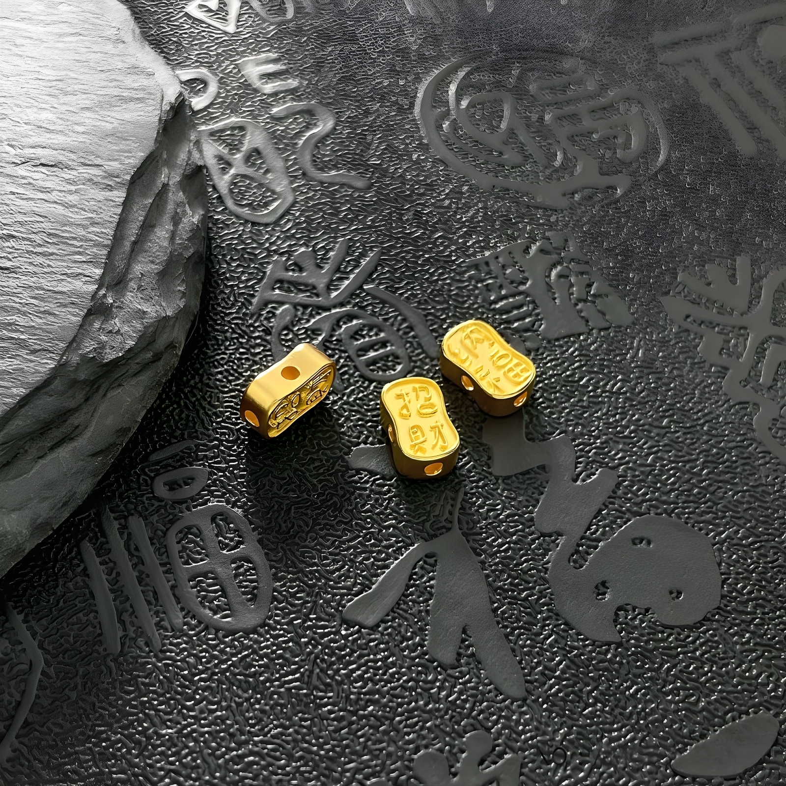 珍锦缘足金999古法空心招财纳福小方牌手串配件吉言Diy手串配件
