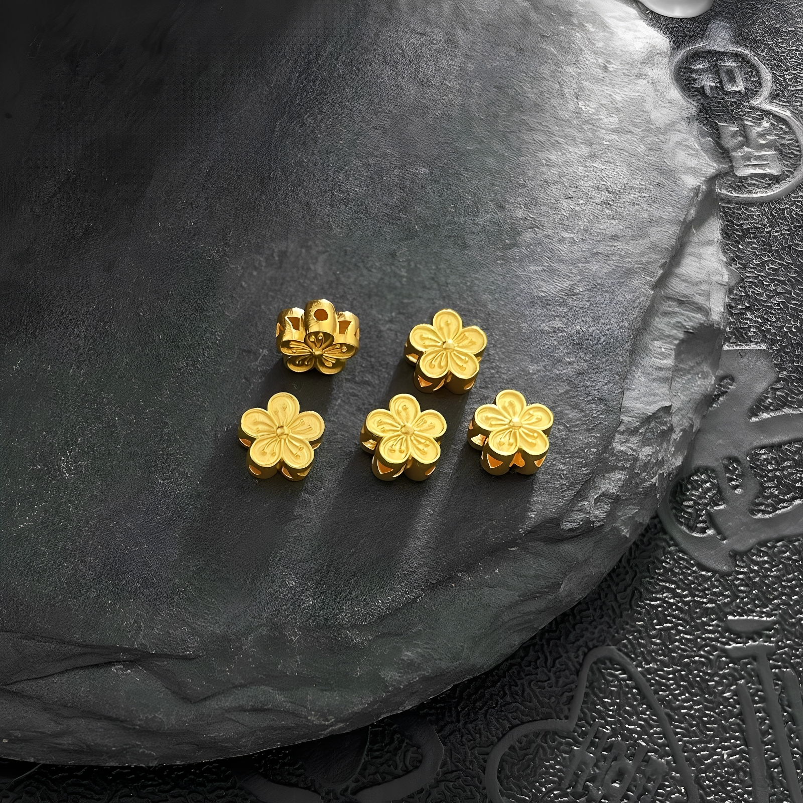 珍锦缘足金999古法空心花颜悦色灼灼桃花手串配件Diy手串配件