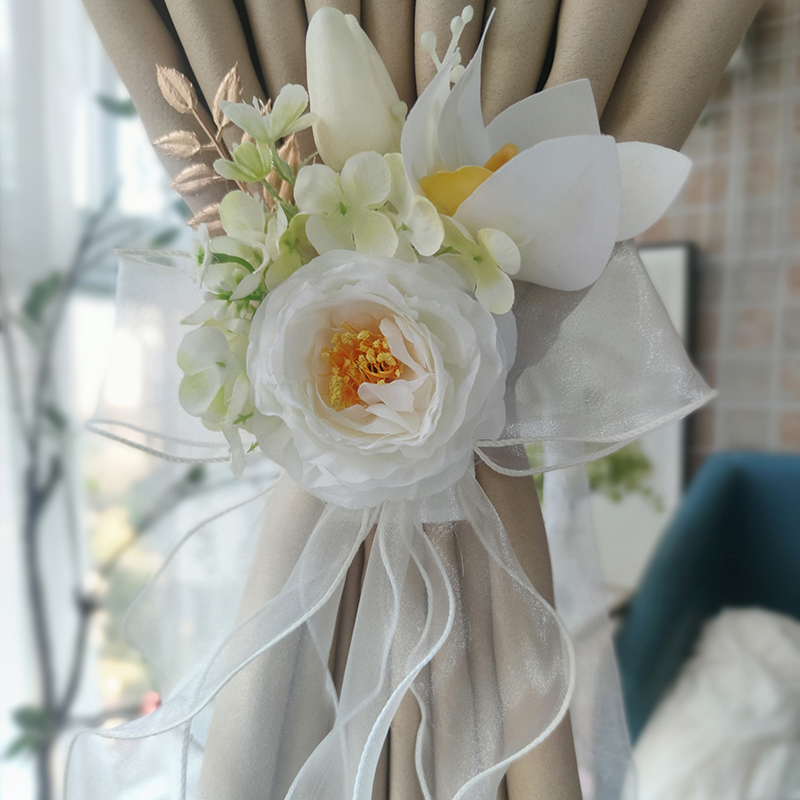 窗帘扣环绑饰商端扎束带纱帘绑带收拢带闭合扎带V一对装手编绑花