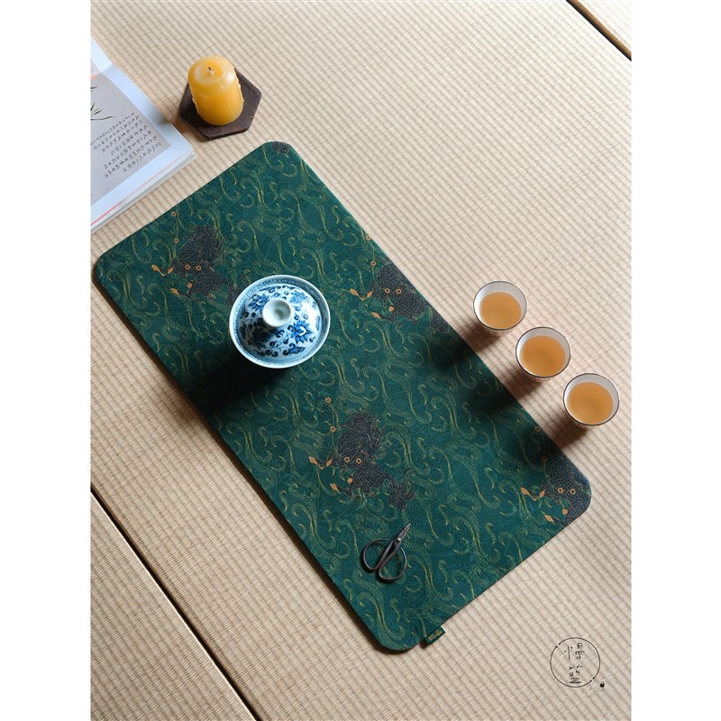 慢蓝  真丝香云纱茶席垫子 新中式复F古双面高档茶具干泡席50*24