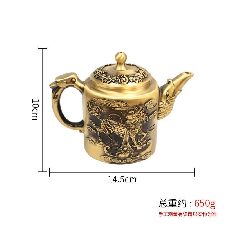 黄铜麒麟百福茶杯家居新中式餐厅桌D面装饰带盖茶缸装饰摆件工艺