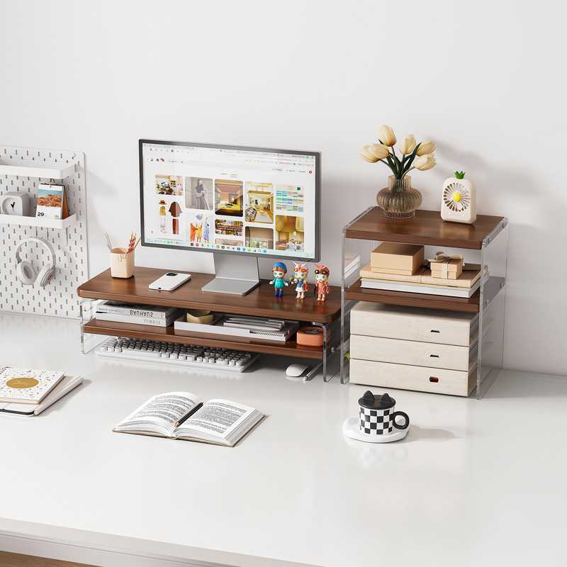 电竞电脑增高架亚克力桌面置物架抽屉收纳架办公桌显示器支架底座