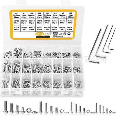 跨境货源1080pcs820pcs304不锈钢圆头内六角螺丝螺母螺钉套装盒装