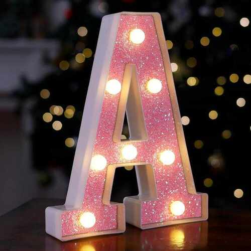 Christmas Halloween LED Letter Light A Pink Glitter Marquee