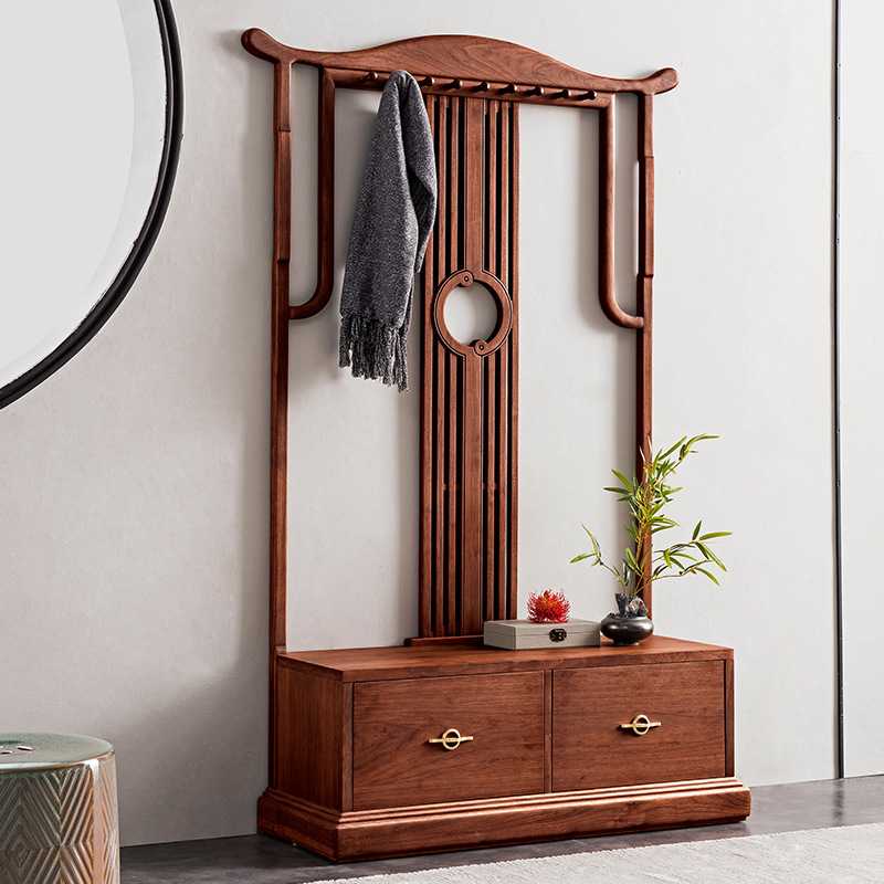 定制新中式衣帽架卧室落地式带柜子全实木置物架多功能衣物挂衣架