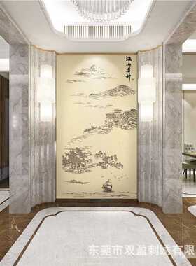 独绣背景墙布无缝刺绣沙发客厅电视背景壁布江山楼阁别墅高层玄关